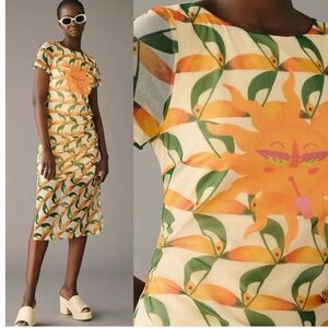 Farm Rio Tuscan Sun Face Tropical Mesh Midi Dress Cream Orange Anthropologie S